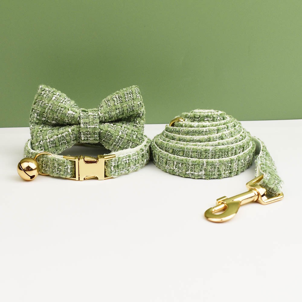 "Little Chanel" Style Pet Collar Series (with Bell & Bowtie) — Customizable Engraved Collar for Cats & Dogs