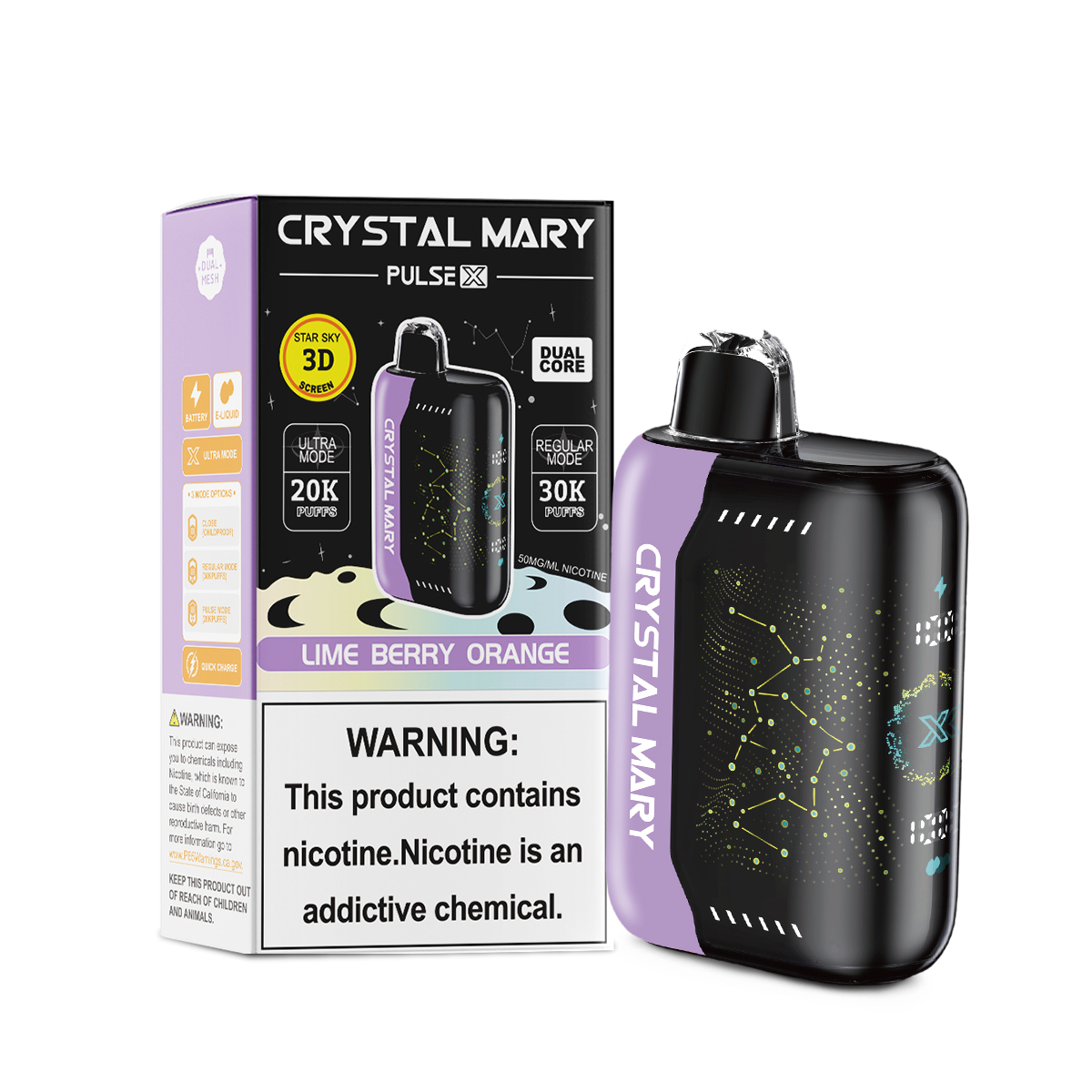 CRYSTAL MARY PulseX | 20K/30K Dual-Mode Disposable E-Cigarette | VPU Security System | 10 Popular Flavors