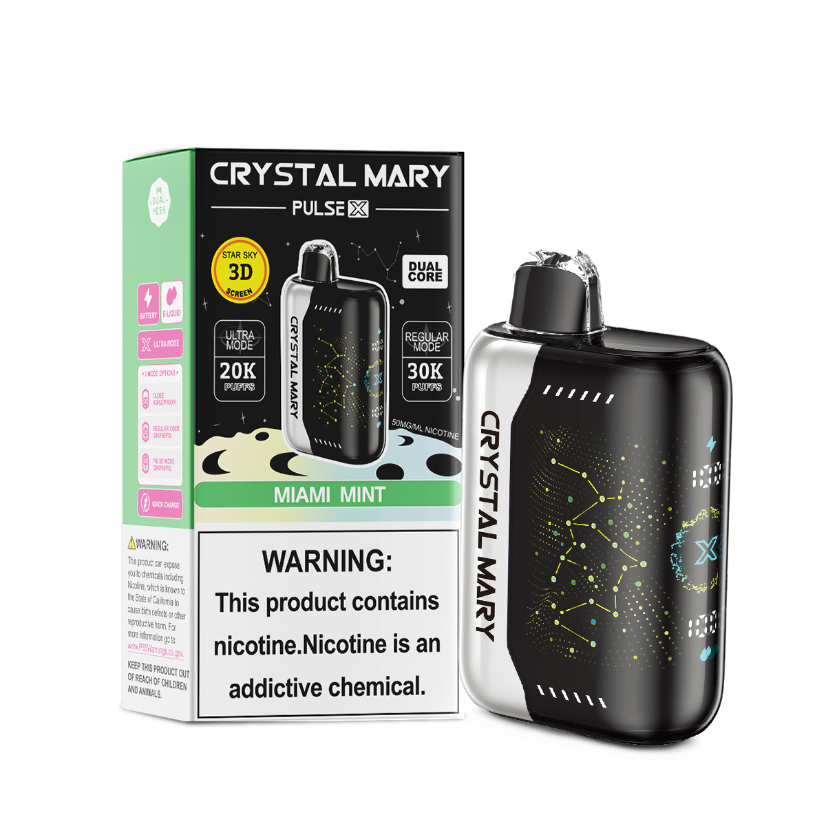 CRYSTAL MARY PulseX | 20K/30K Dual-Mode Disposable E-Cigarette | VPU Security System | 10 Popular Flavors