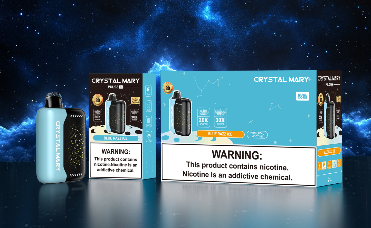 CRYSTAL MARY PulseX Disposable Electronic Cigarette 20000/30000 Two-puff Mode 10 Flavors
