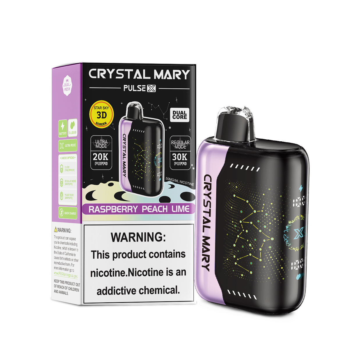 CRYSTAL MARY PulseX | 20K/30K Dual-Mode Disposable E-Cigarette | VPU Security System | 10 Popular Flavors