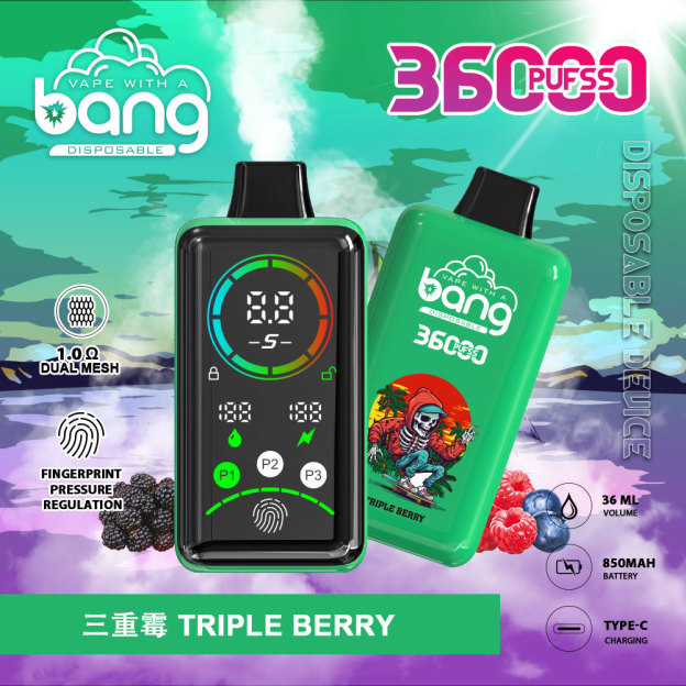 Bang 36000  Puffs Power Disposable Vape | 36,000 Puffs | Advanced Fingerprint & Adjustable Power | Dual Mesh Coil