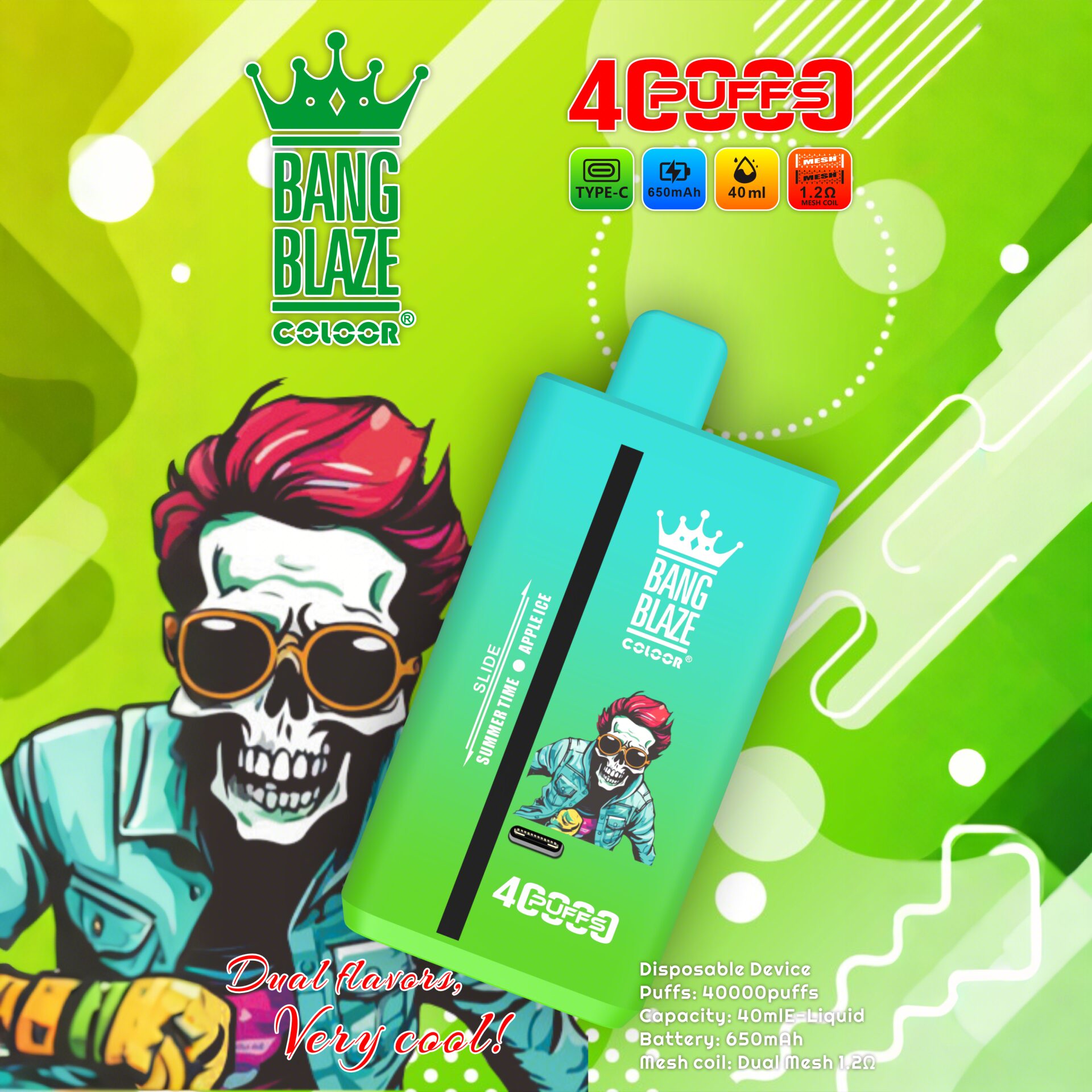 Bang Blaze 40K Dual Flavor Disposable Vape | 40,000 Puffs | 40mL E-liquid | Dual Mesh Coil | Rechargeable Type-C | 32 Flavors