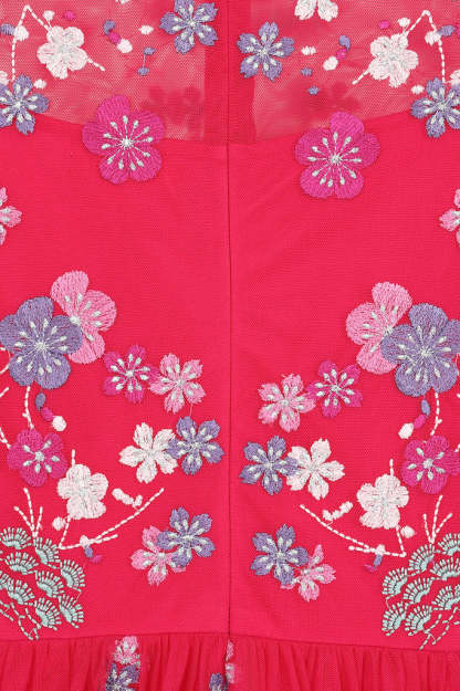 Crimson Floral Embroidered Maxi Dress