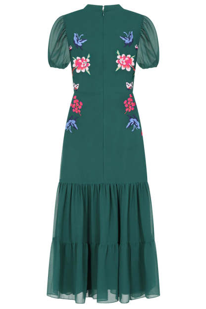 Green Floral Embroidered Midi Dress