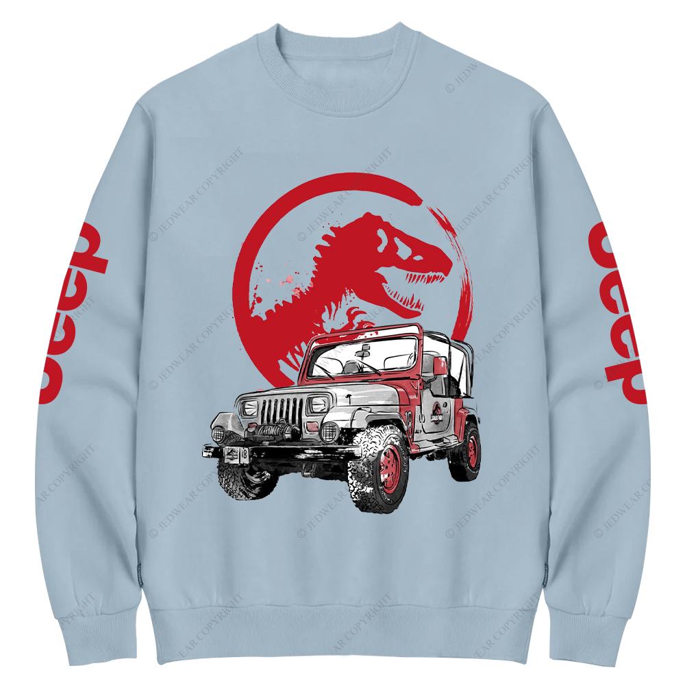 Dinosaur On The Back Of An Off-Road Vehicle Jp Crew Neck Sweatshirt