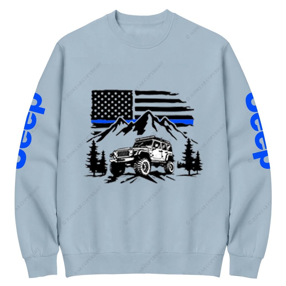 Jp Police Blue Line American Flag Mountains Silhouette Jp Crew Neck Sweatshirt