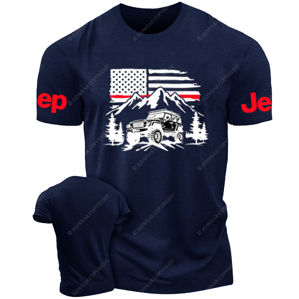 Firefighter Red Line American Flag Mountains Silhouette Jp T-Shirt