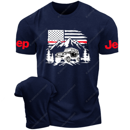 Firefighter Red Line American Flag Mountains Silhouette Jp T-Shirt