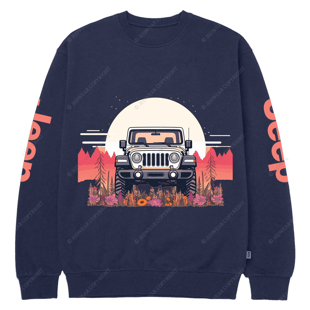 A Close Up Of A Car Parked In A Field With Trees Jp Crew Neck Sweatshirt