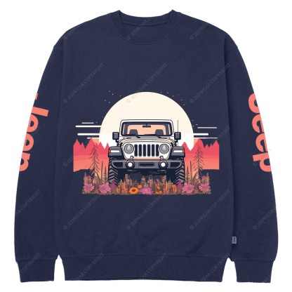 A Close Up Of A Car Parked In A Field With Trees Jp Crew Neck Sweatshirt
