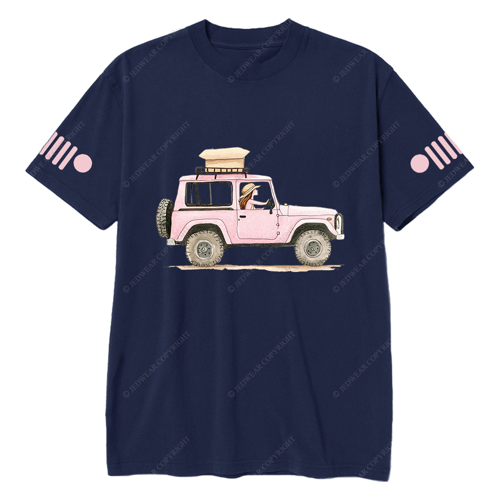 Girl In Safari Car Pink Jp T-Shirt