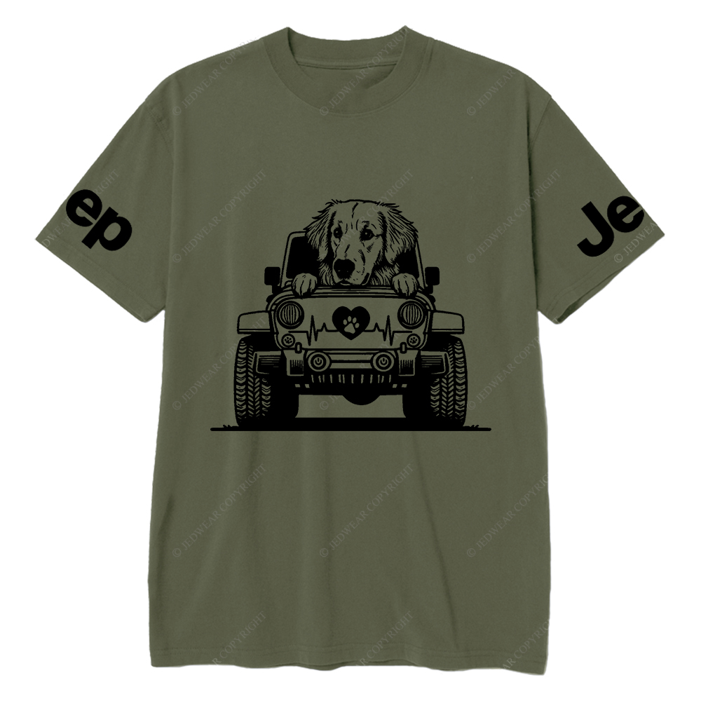 Golden Retriever Peeking On Car Jp T-Shirt