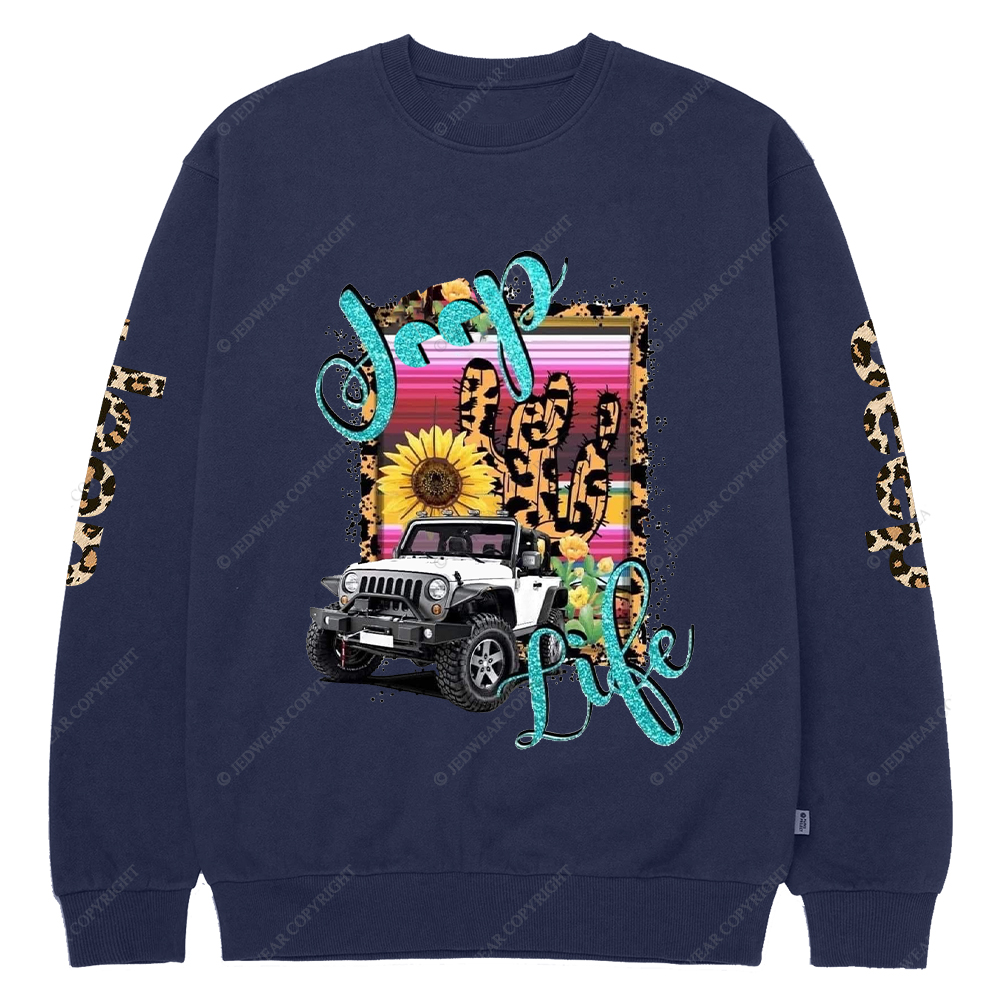  Car Life Cactus Sublimation Transfer Leopard Print Jp Crew Neck Sweatshirt