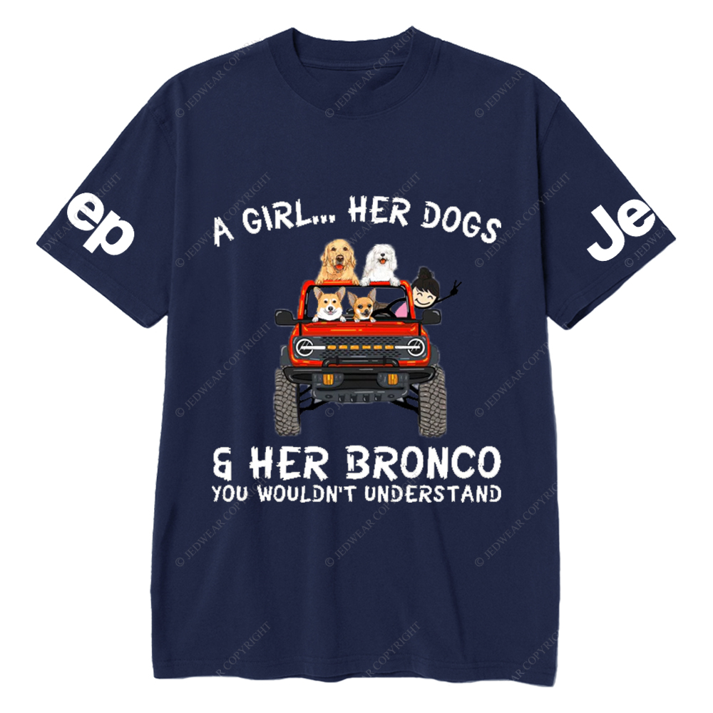 A Girl Her Dogs And Her Bronco Dog Jp T-Shirt
