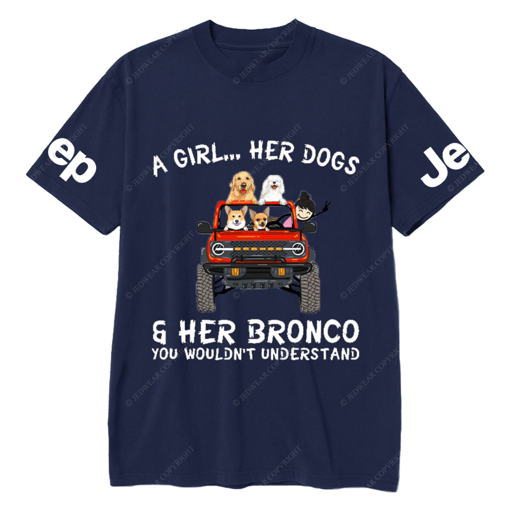 A Girl Her Dogs And Her Bronco Dog Jp T-Shirt