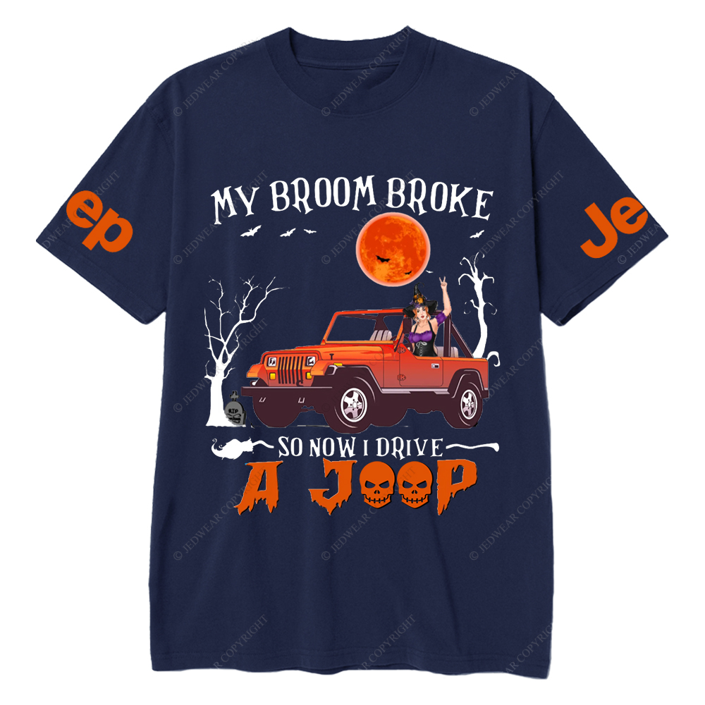 Halloween My Broom Broke So Now I Drive A Orange Wrangler Jp T-Shirt