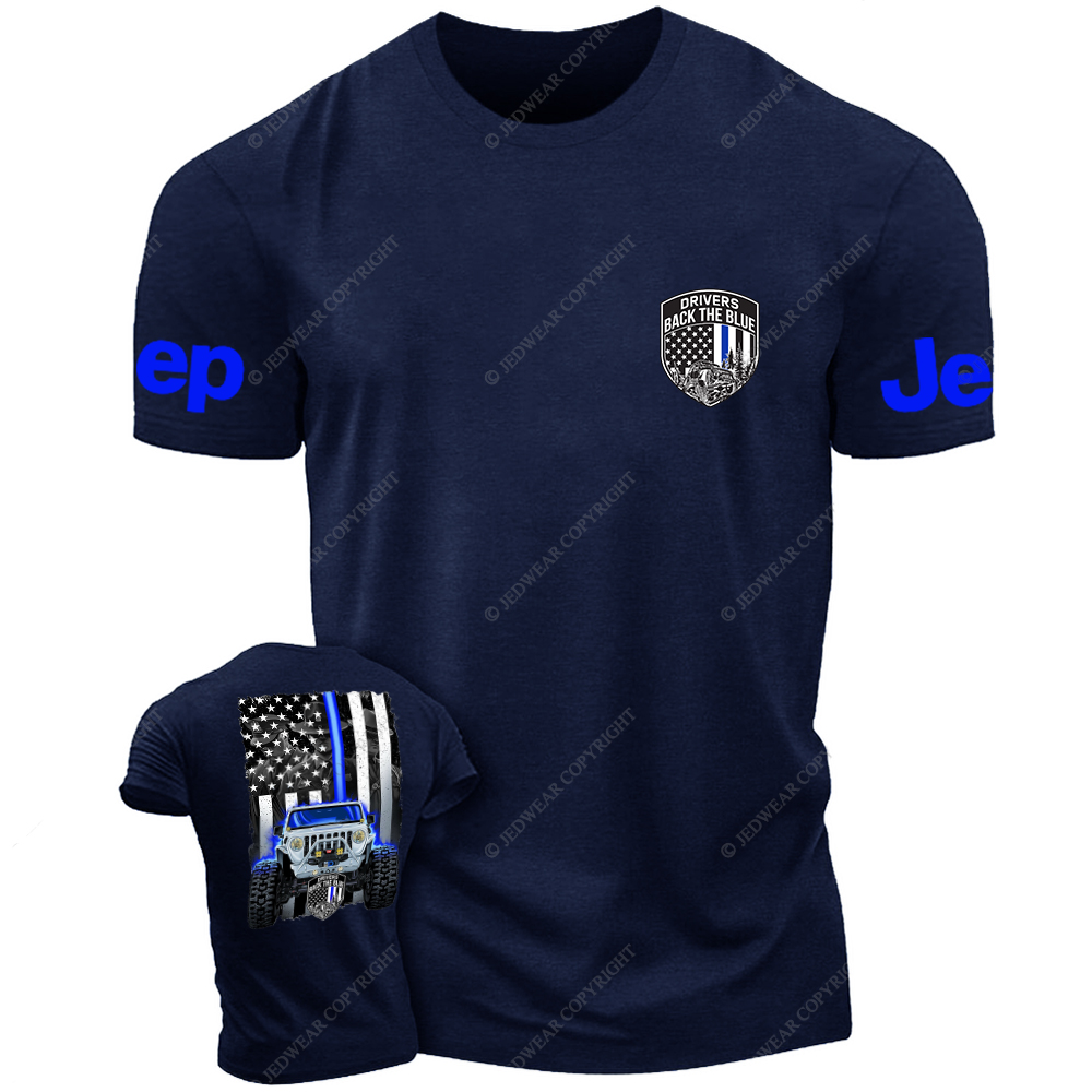 Drivers Back The Blue American Flag Policeman Police Car Badge Jp T-Shirt