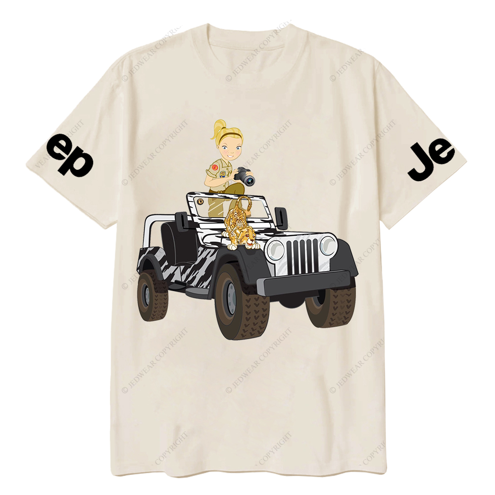 Cartoon Girl And Tiger Holding Camera Jp T-Shirt