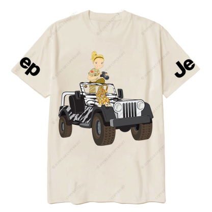 Cartoon Girl And Tiger Holding Camera Jp T-Shirt