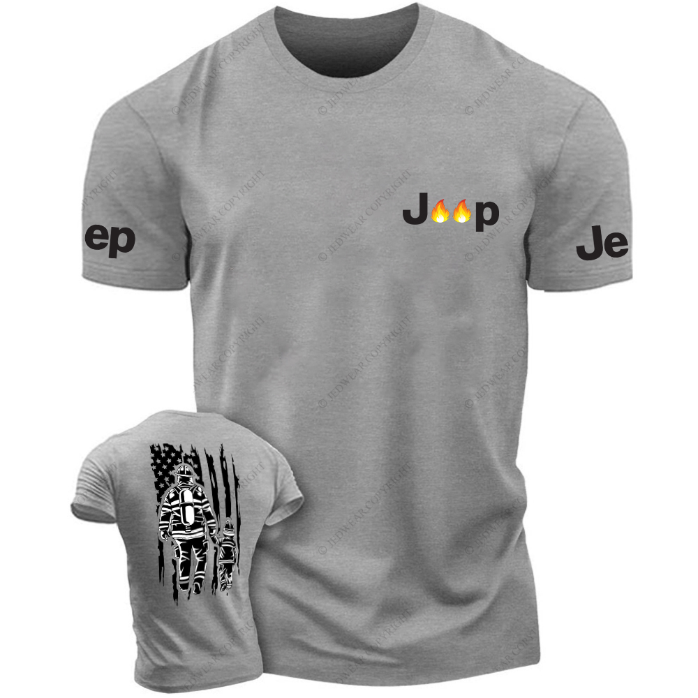 Back View Of Firefighters And Children Walking Out Of The Fire JP T-Shirt