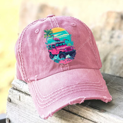 Pink Off-Road And Pink Swan Flamingo On The Seashore Jp Baseball Cap