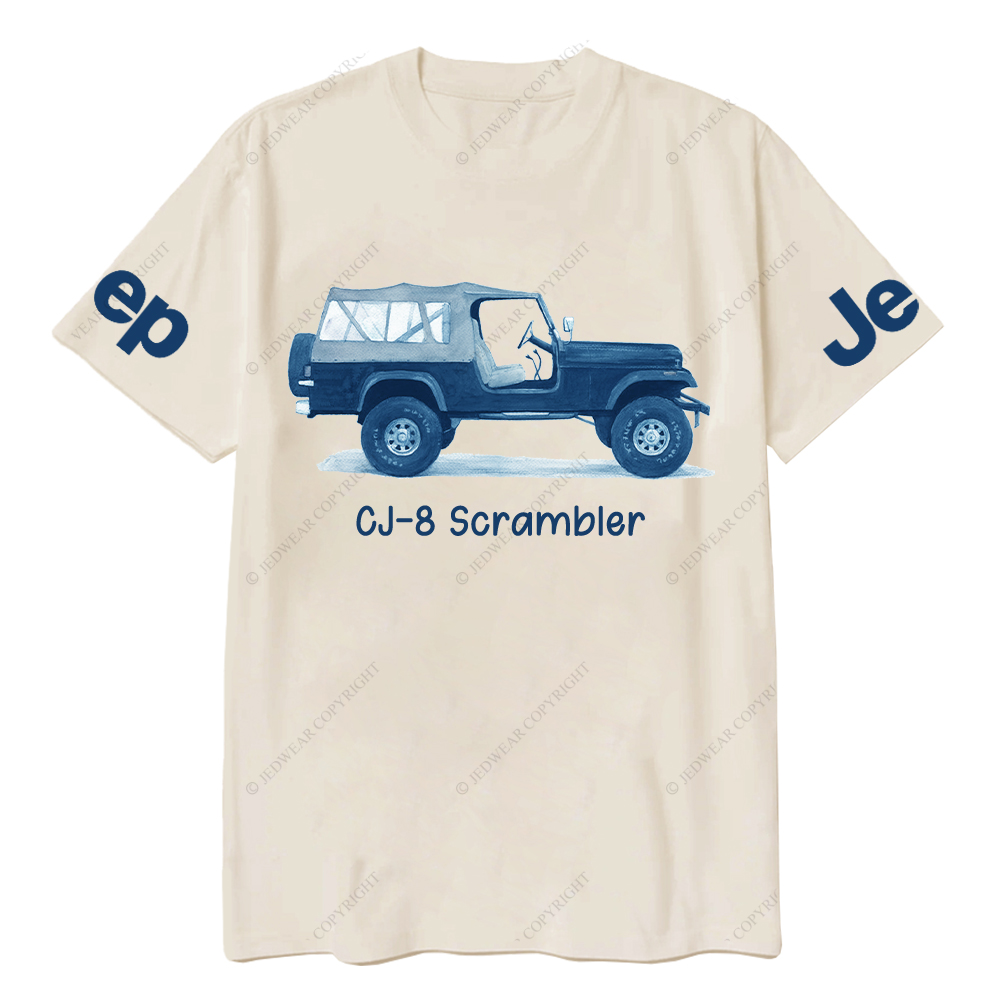 Blue CJ-8 Scrambler Classic Willys Truck Cartoon Watercolor Jp T-Shirt