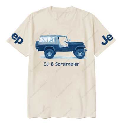 Blue CJ-8 Scrambler Classic Willys Truck Cartoon Watercolor Jp T-Shirt