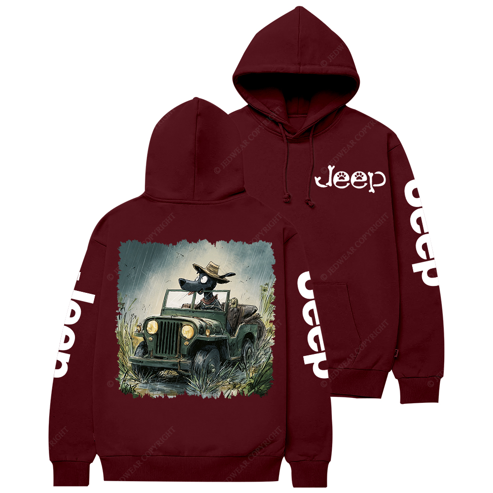 Dog Driving A Car In The Rain Jp Casual Hoodie