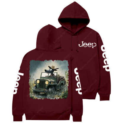 Dog Driving A Car In The Rain Jp Casual Hoodie