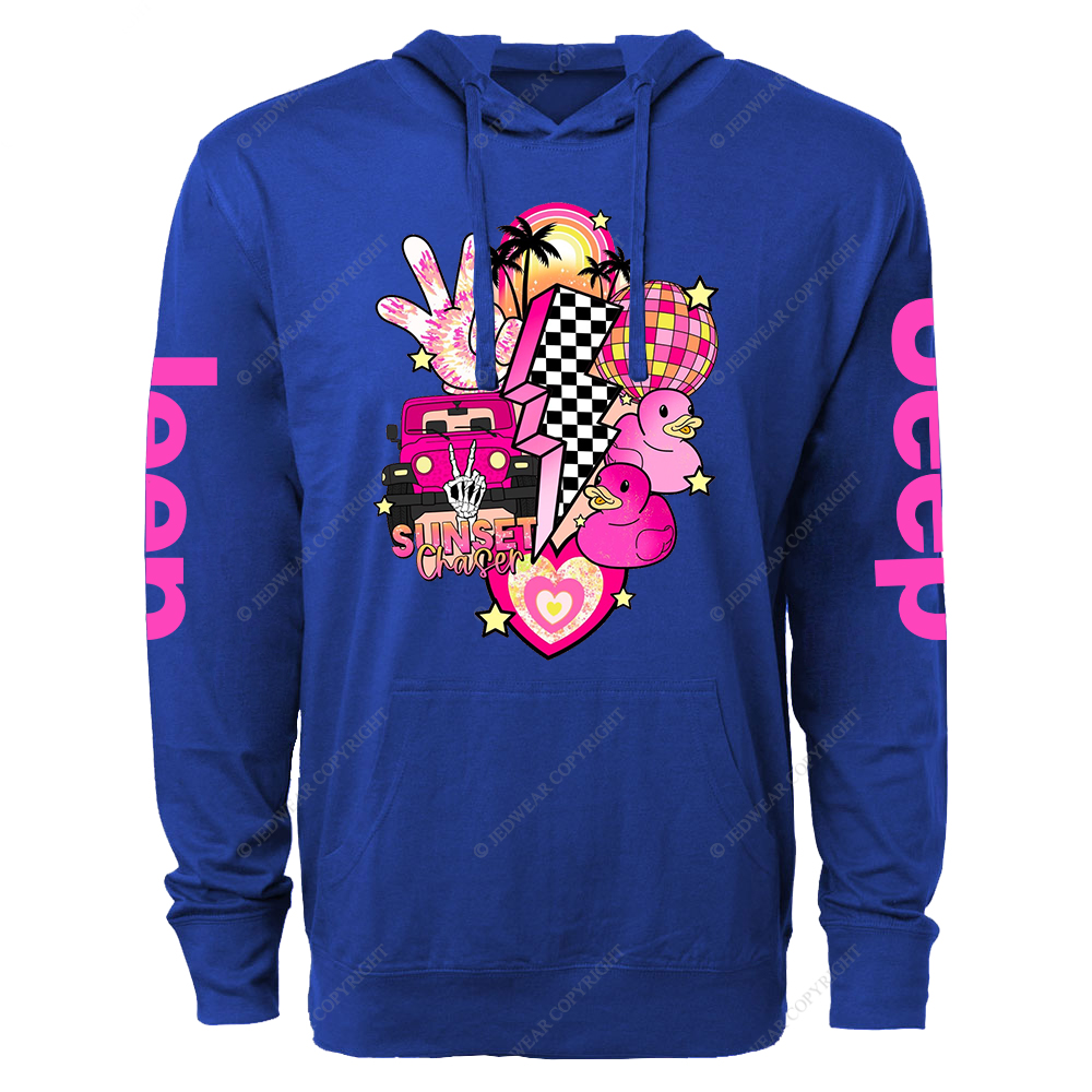 Pink off-Roading Vehicle Sunset Chaser Rubber Duck Jp Oversized Lightweight Hoodie   