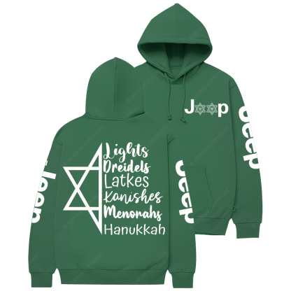 Religion Judaism Lights Dreidels Latkes Kanishes Menorahs Hanukkah Jp Casual Hoodie