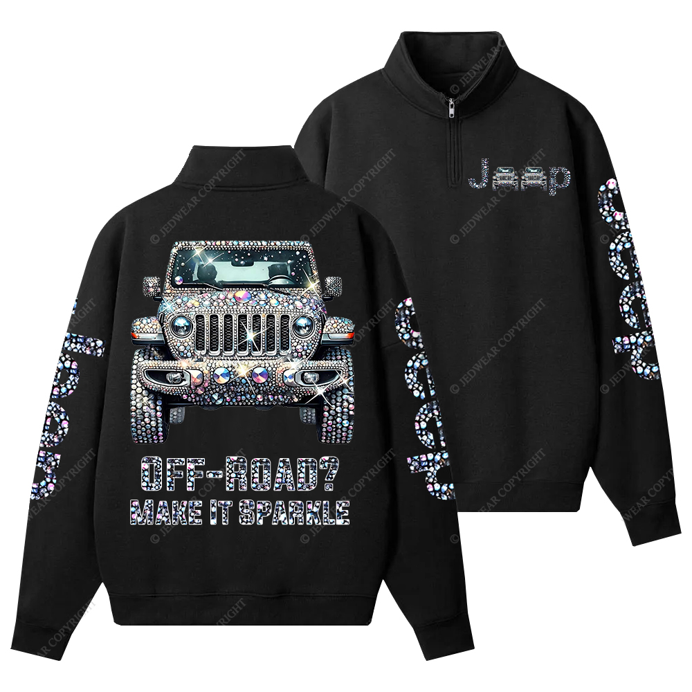 Bling Sparkle Rhinestone Car Glam Girl Jp Half-Zip Jacket Sweatshirt