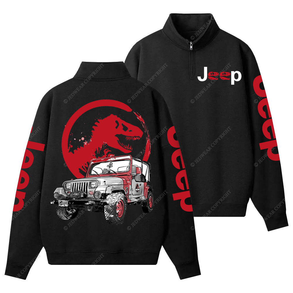 Dinosaur On The Back Of An Off-Road Vehicle Jp Half-Zip Jacket Sweatshirt