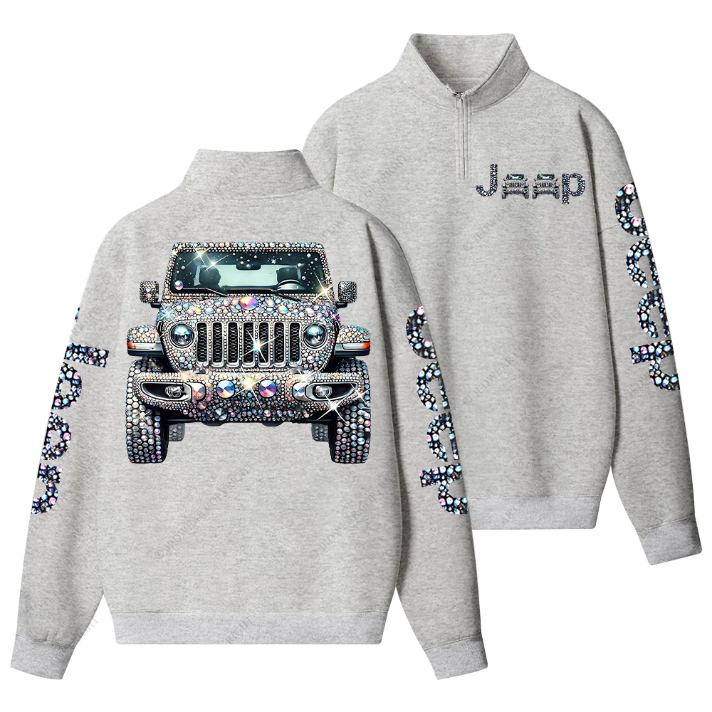 Bling Sparkle Rhinestone Car Glam Girl Jp Half-Zip Jacket Sweatshirt