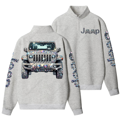 Bling Sparkle Rhinestone Car Glam Girl Jp Half-Zip Jacket Sweatshirt