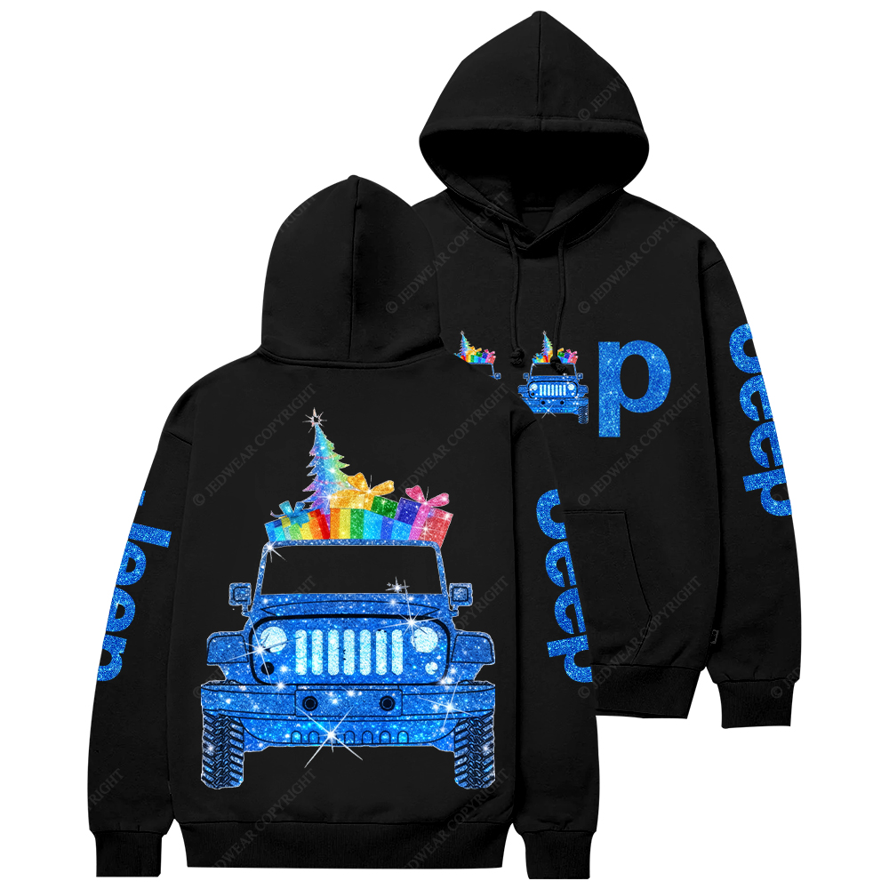 Merry Christmas Blue Bling Car Jp Casual Hoodie