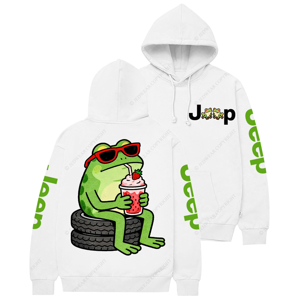 A Cute Frog Sits On A Tire Jp Casual Hoodie