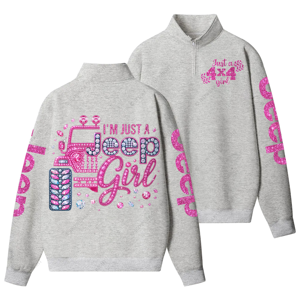Rhinestone Pink Bling Car Jp Half-Zip Jacket Sweatshirt
