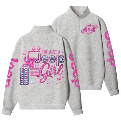 Rhinestone Pink Bling Car Jp Half-Zip Jacket Sweatshirt