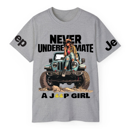Never Under Mate A Jeep Girl Sitting On The Front Of A Car Jp T-Shirt