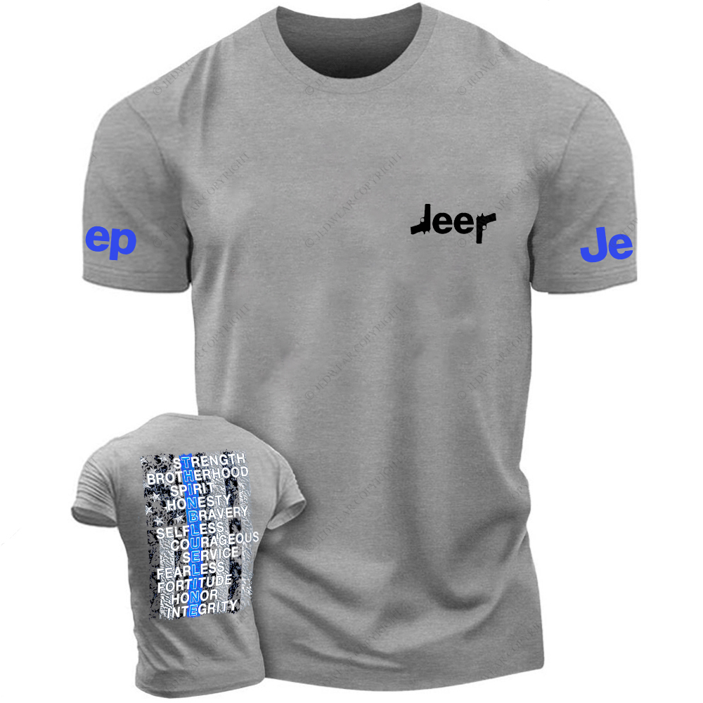 Thin Blue Line American Flag Policeman Gun Front And Rear Design  Jp T-Shirt