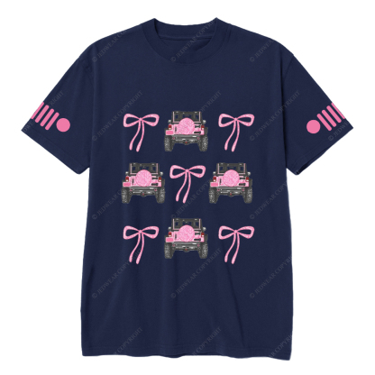 Jp Girl Pink Bow Tie Back View Of Car Jp T-Shirt