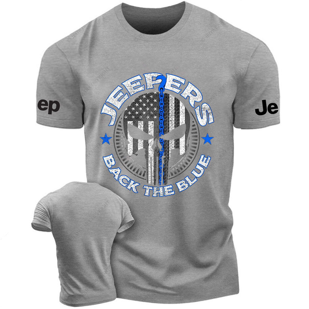Policeman Jp Back The Blue Police Skull T-Shirt