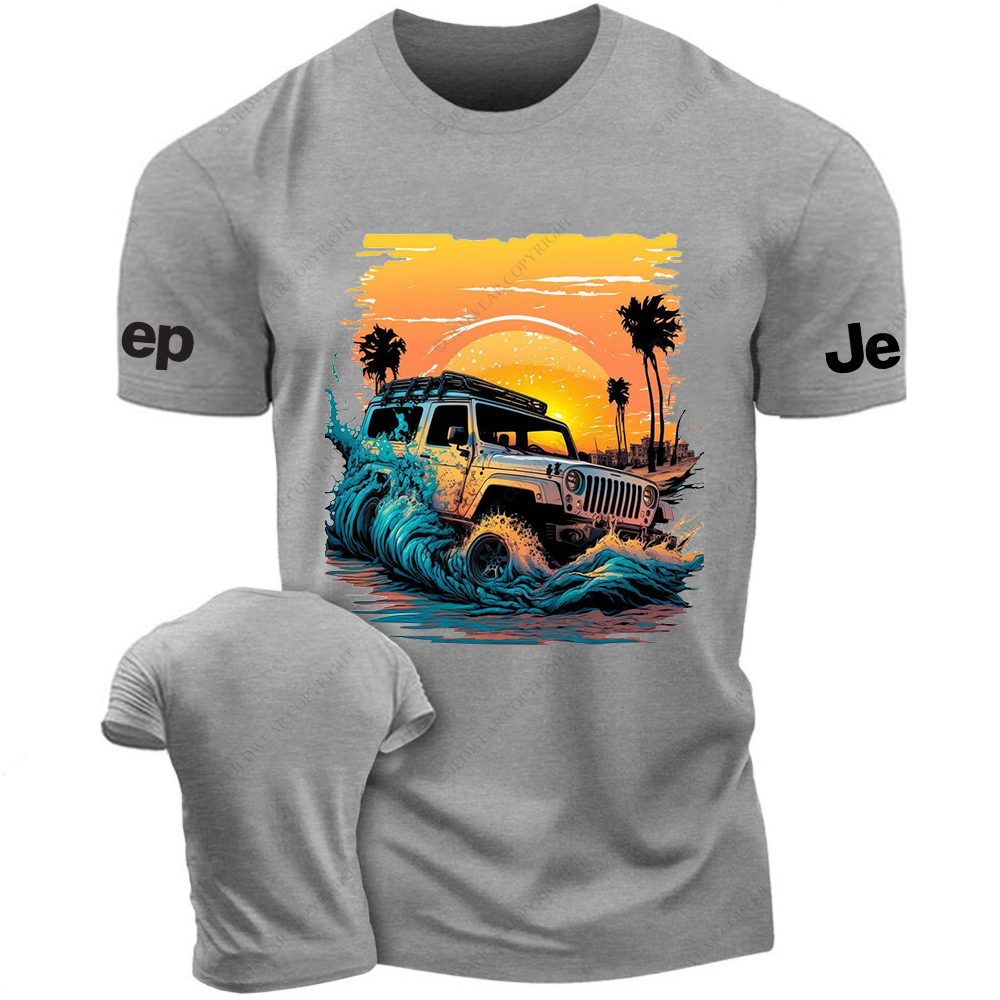 Colorful Beach Waves Sunset Palm Tree Jp T-Shirt