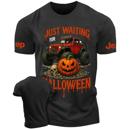 Just Waiting For Halloween Skull Bat Pumpkin Jp T-Shirt