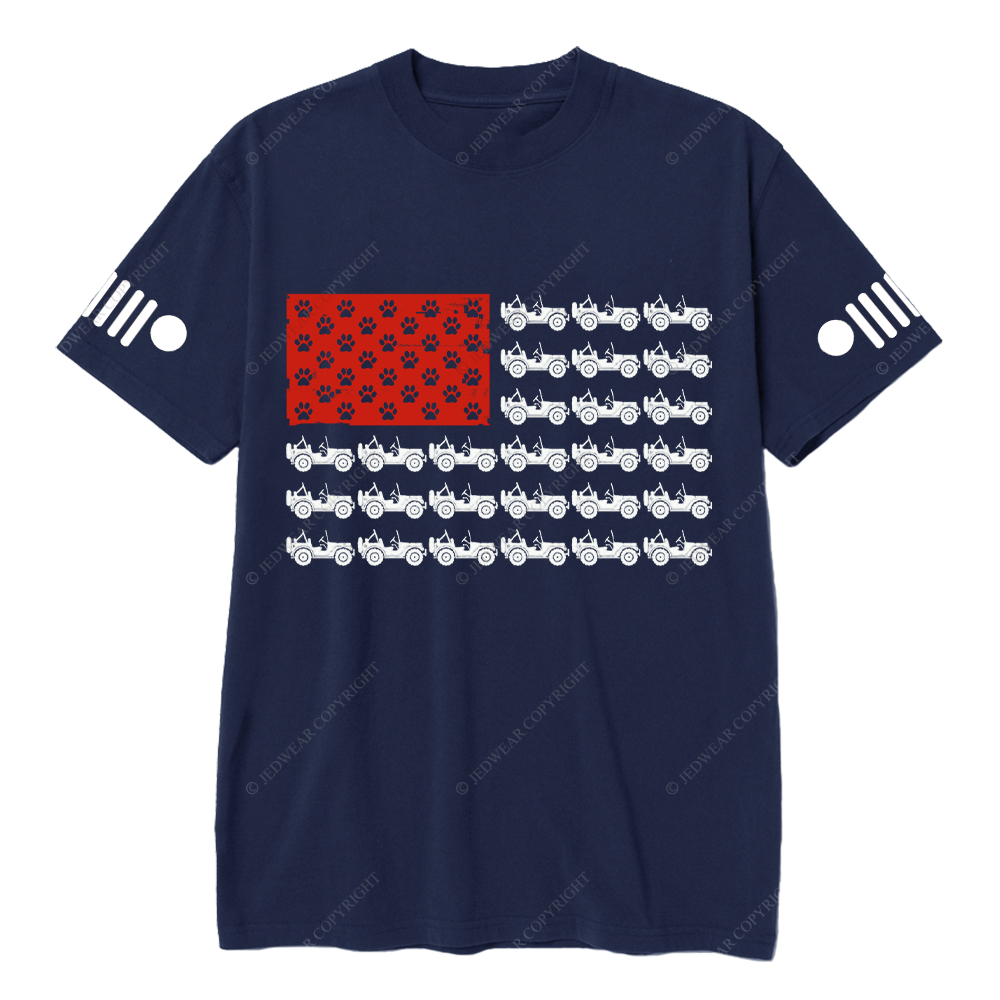 American Flag  Made Of Many Dog Paws And Cars Jp T-Shirt