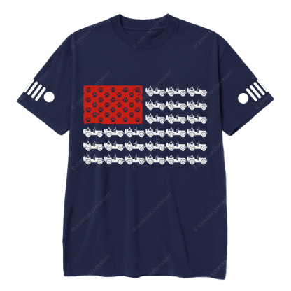 American Flag  Made Of Many Dog Paws And Cars Jp T-Shirt