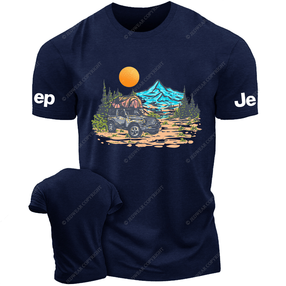 Mountains Trees Sunset Water Line Art Jp T-Shirt