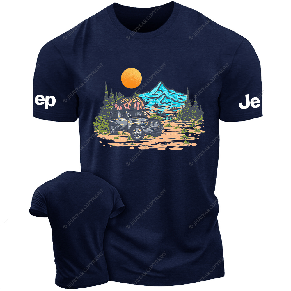 Mountains Trees Sunset Water Line Art Jp T-Shirt